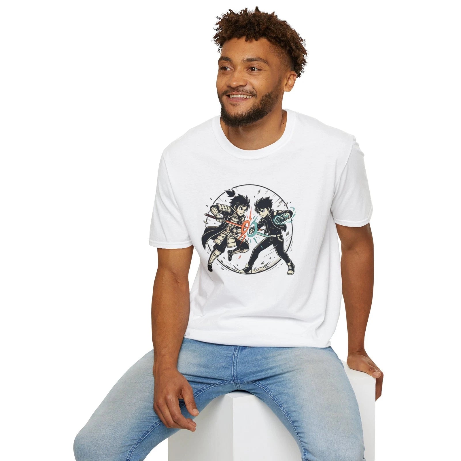 Anime Duel Characters T-Shirt | Retro Fighting Scene