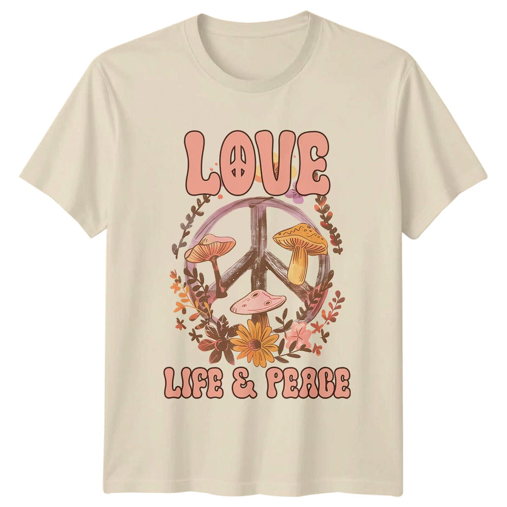 Love Life Peace Boho Retro Mushroom Peace Sign Vintage T-Shirt