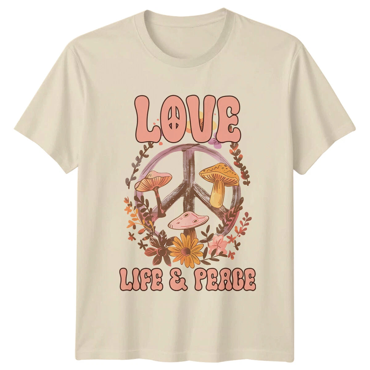Love Life Peace Boho Retro Mushroom Peace Sign Vintage T-Shirt