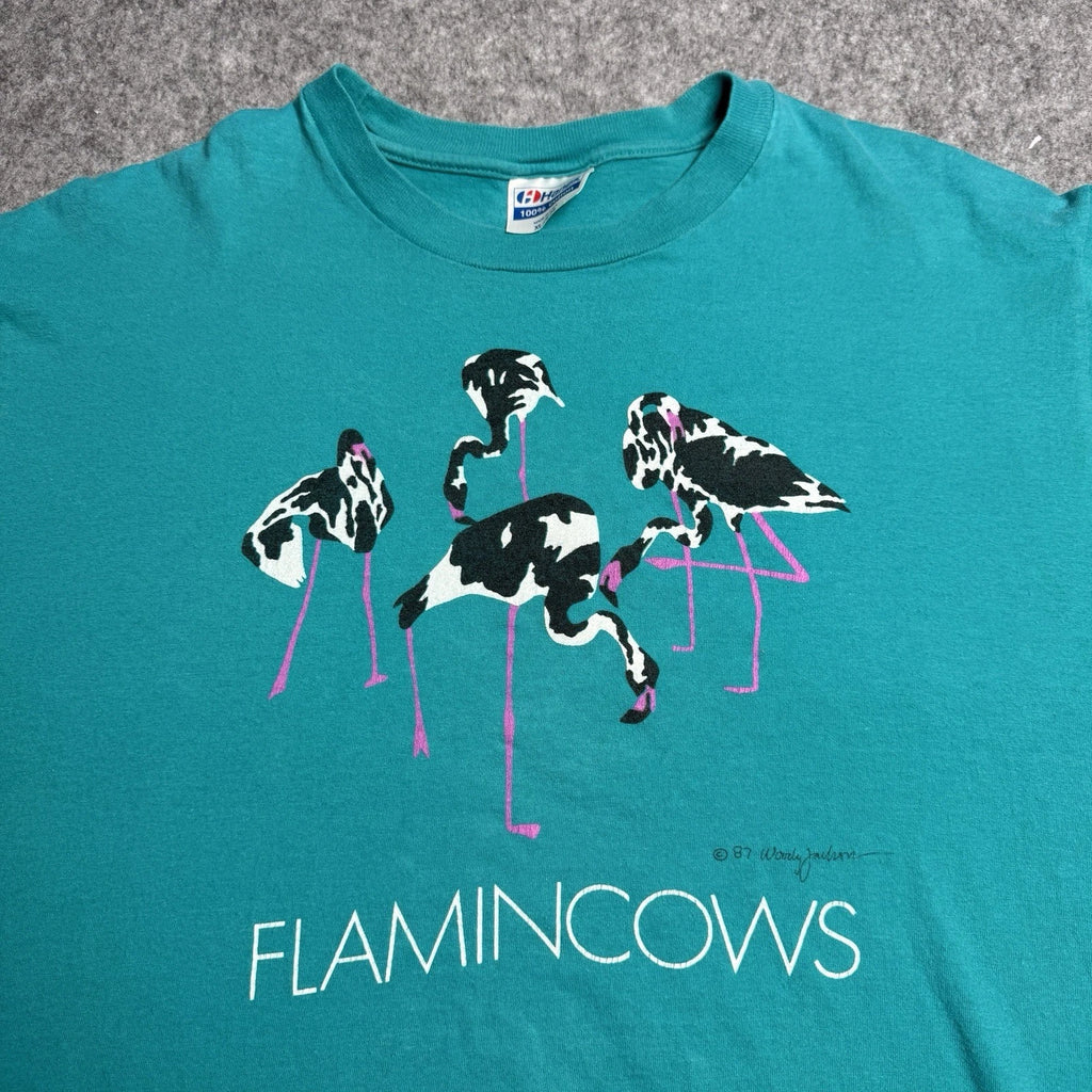 Vintage 80s Woodie Jackson Flamincows Cow Art T Shirt XL