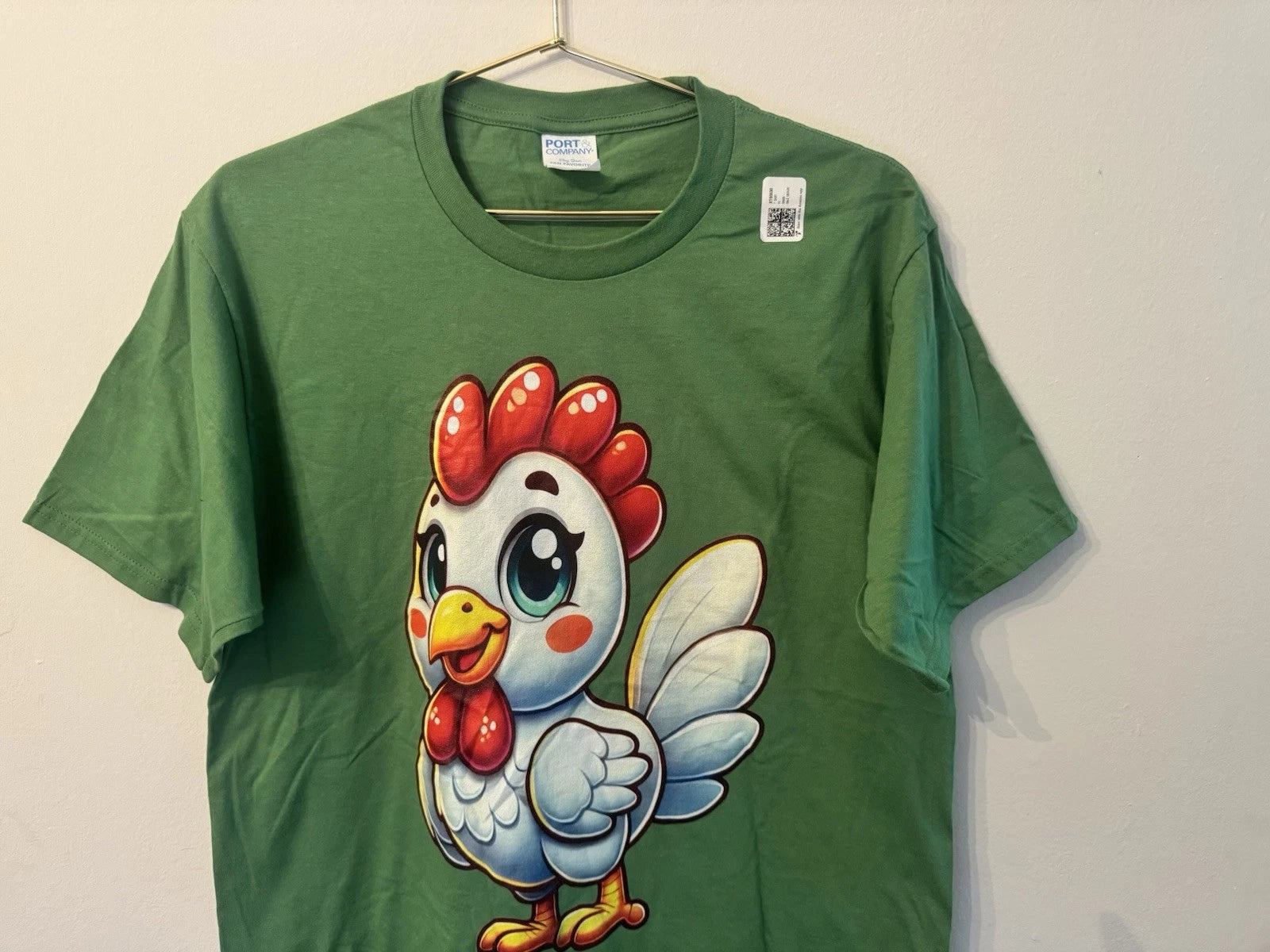 NWT Cute Cartoon Chibi Chicken Kawaii Rooster Green Graphic T-Shirt, Men’s Med