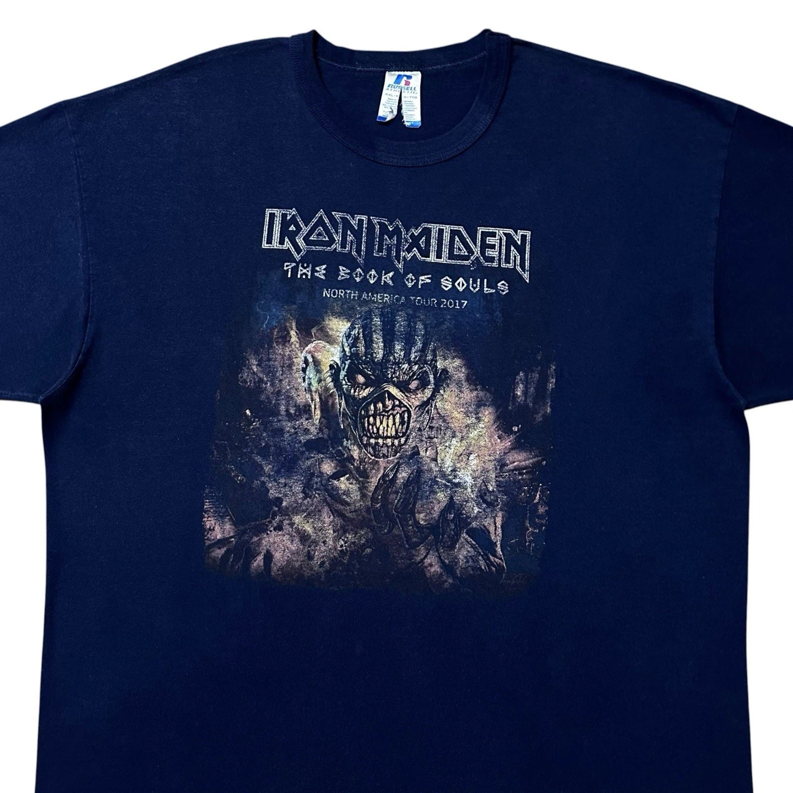 Vtg Y2K Iron Maiden Book Of Sounds Tour Band T-Shirt Sz XXL Navy Blue Metal