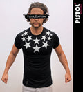 Pistol Boutique Mens Black Fitted Crew Neck T-Shirt CHEST SKETCH STARS