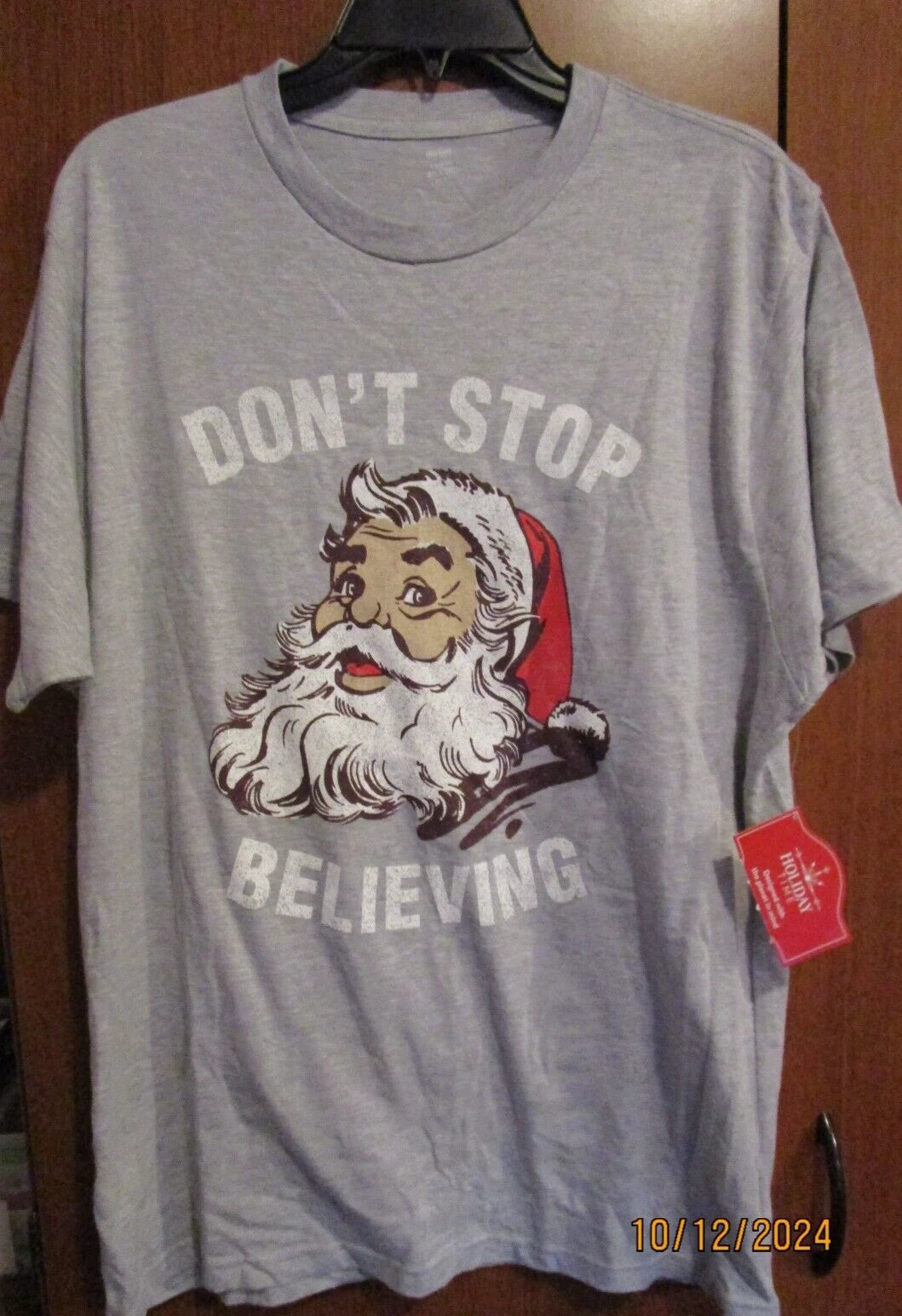 New Holiday Time Christmas Santa Tee Sz Large 42 44 Cotton Poly Chest 45 L 30 in