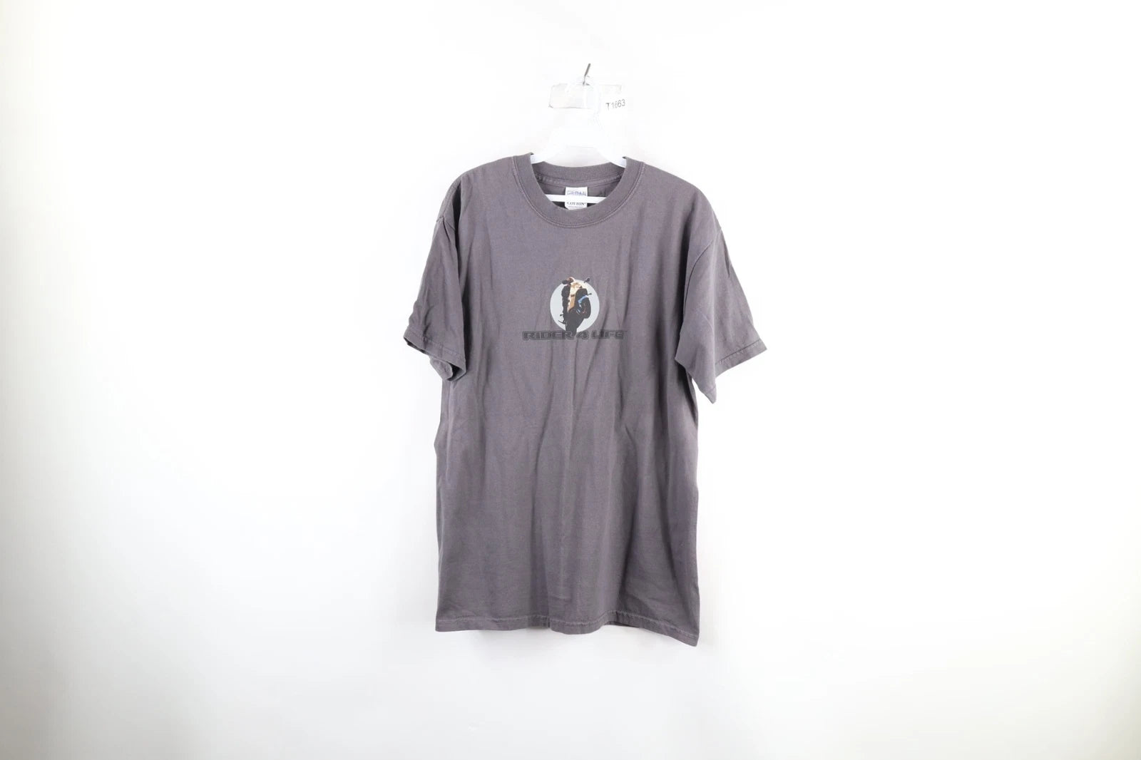 Vintage Y2K Streetwear Mens Medium Spell Out Rider 4 Life Motorcycle T-Shirt