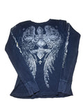 VTG Y2K Affliction Long Sleeve Shirt Size XSMall Goth Emo Angel Wing Skull Cross