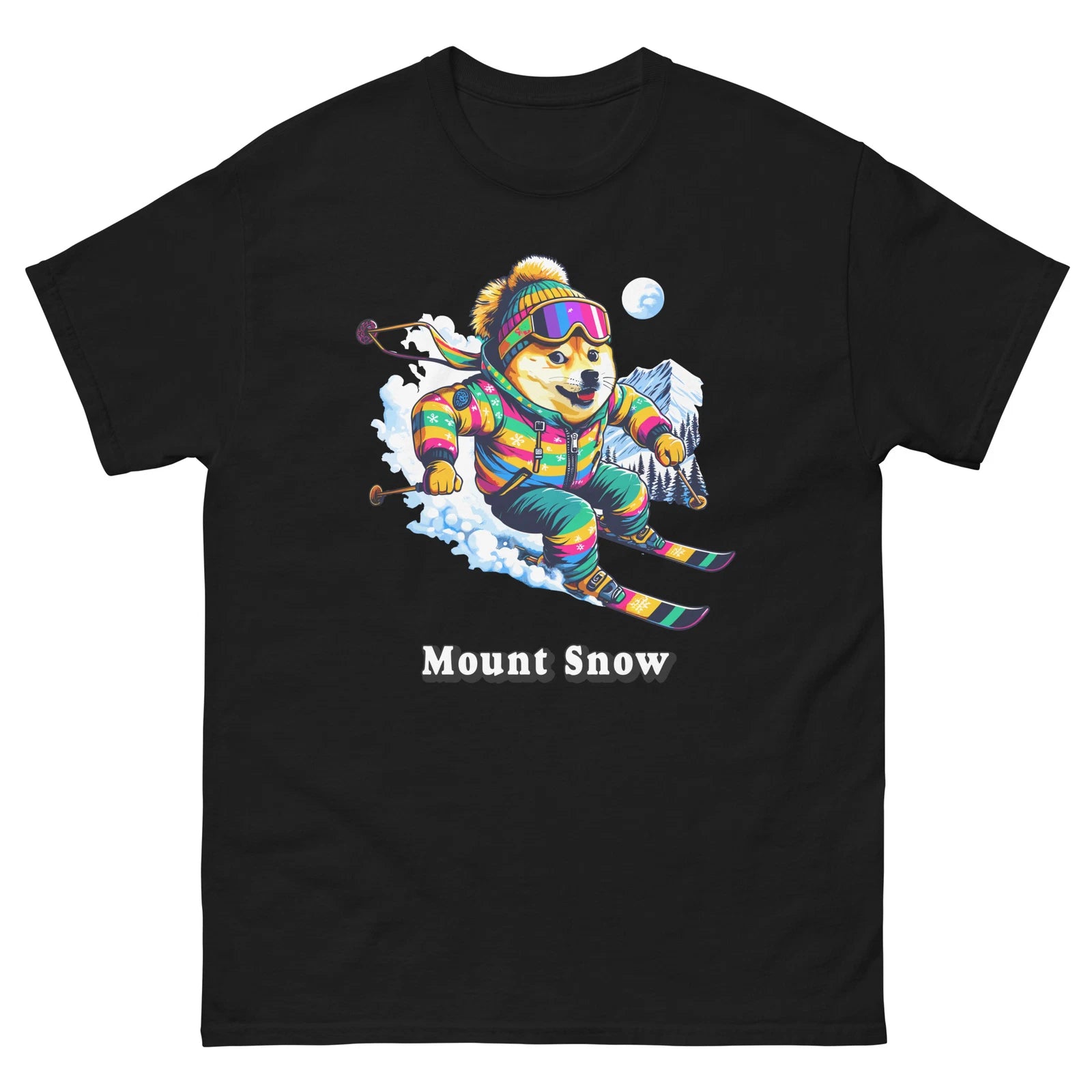 Mount Snow Doge Skiing Funny Ski Skier Dog Meme Cute Shirt T-Shirt