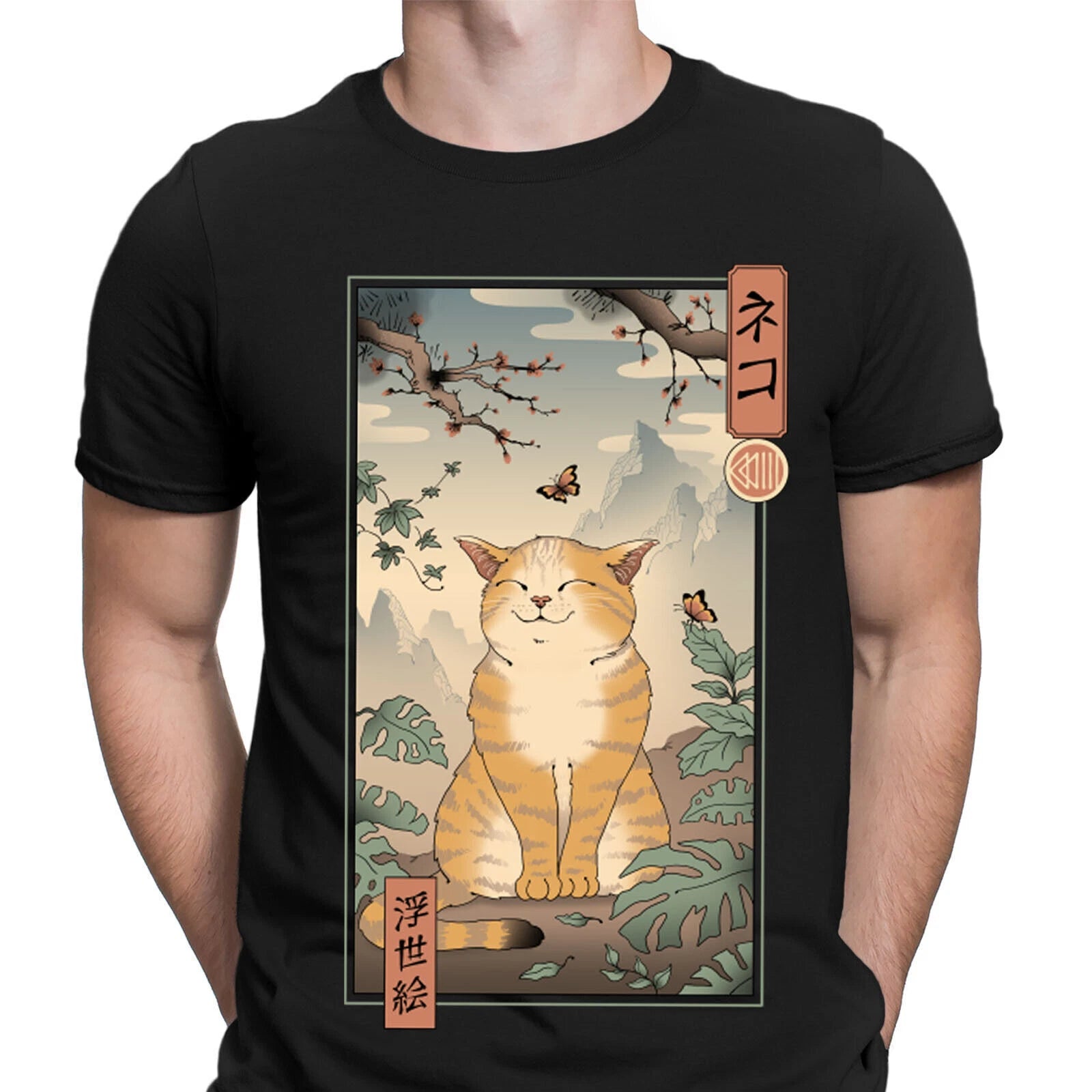 Edo Cat Kitty Anime Japan Japanese Animal Lovers Gift Mens T-Shirts Tee Top #D6