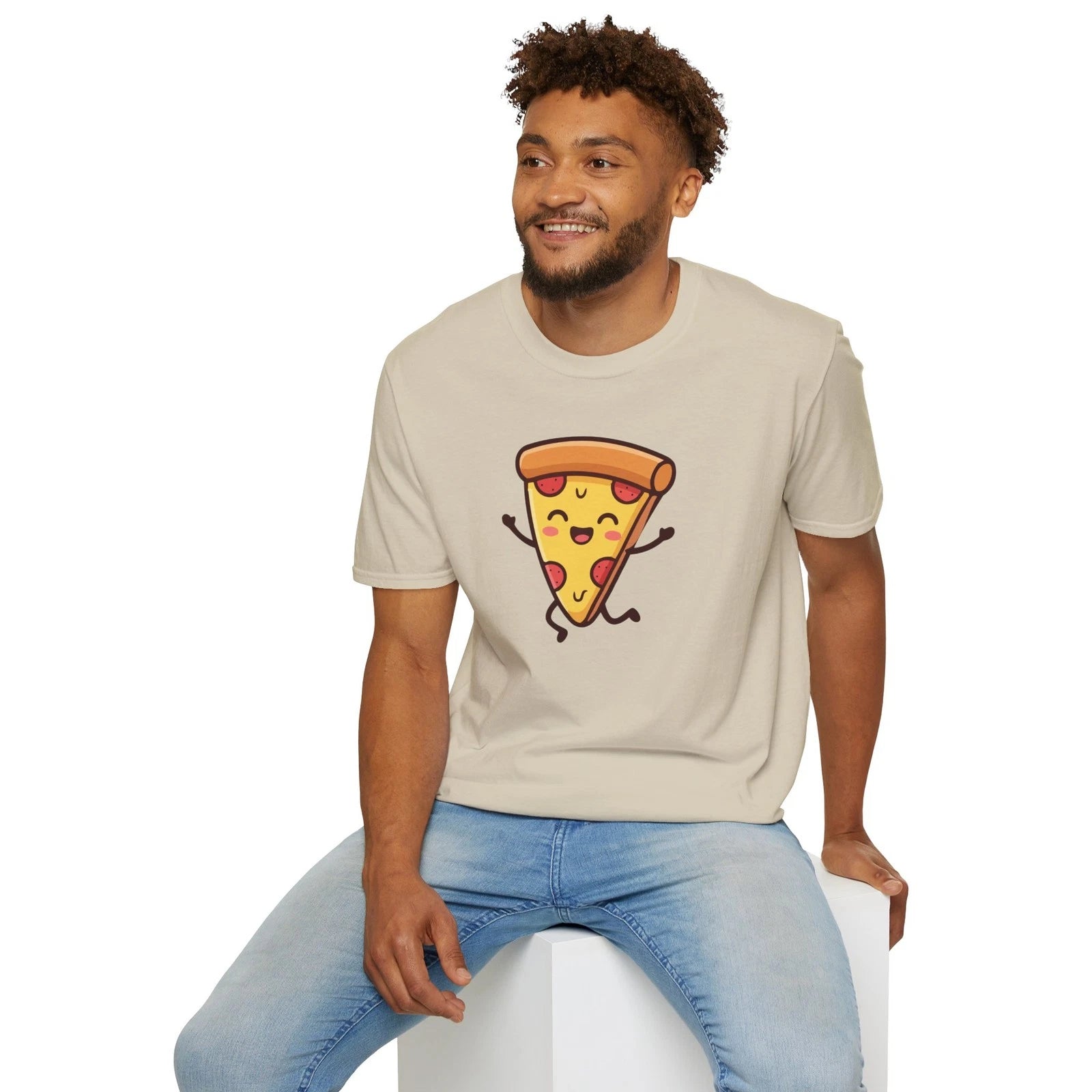 Happy Pizza Slice T-Shirt | Kawaii Pepperoni Tee