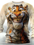 Men's 3D Animal Print Shirt Funny Long Sleeve Casual O-Neck Graphic Tee Top