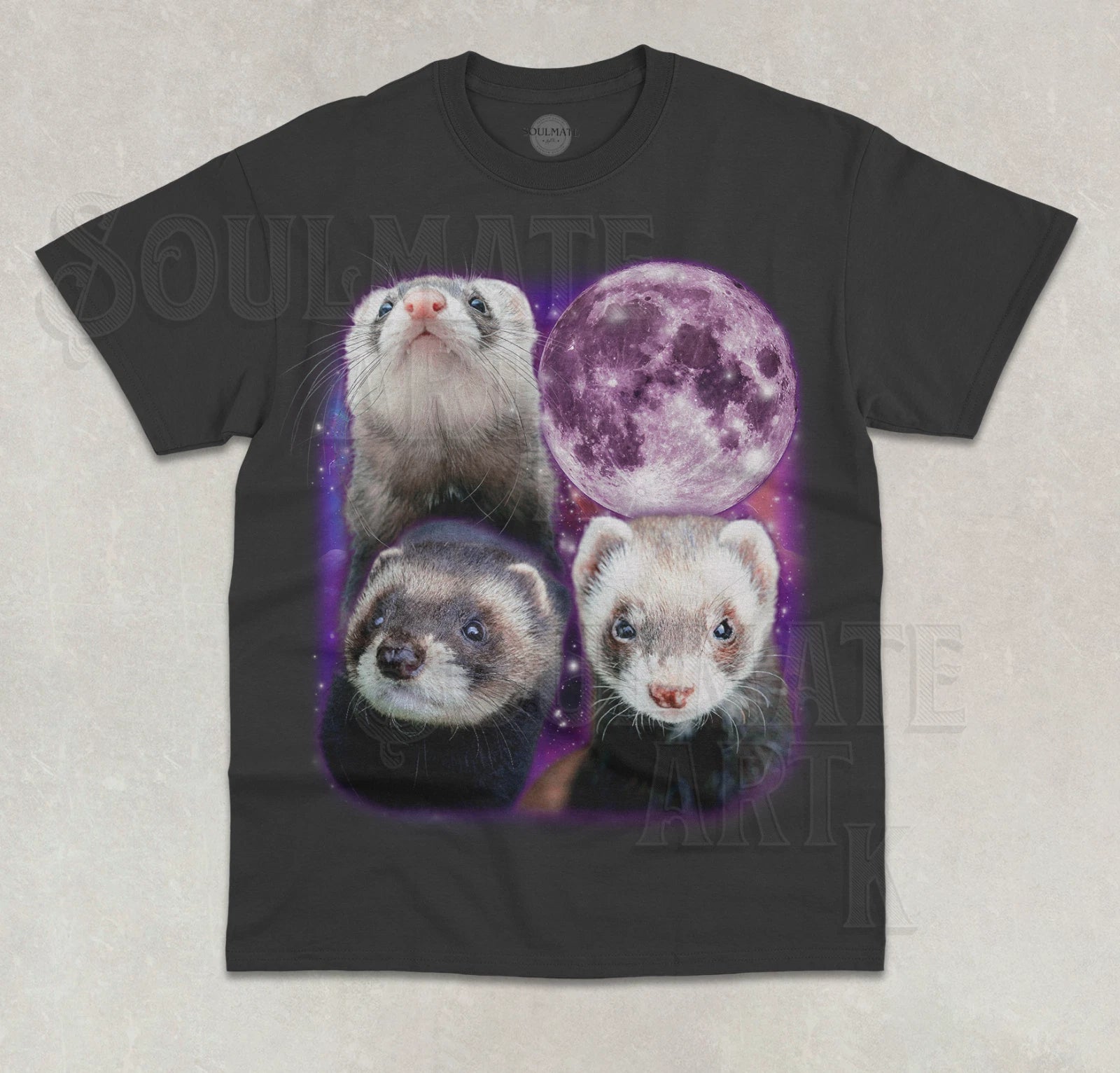 Three Ferrets Moon T-Shirt Funny Cute Animal Moon Meme Graphic Unisex Shirt