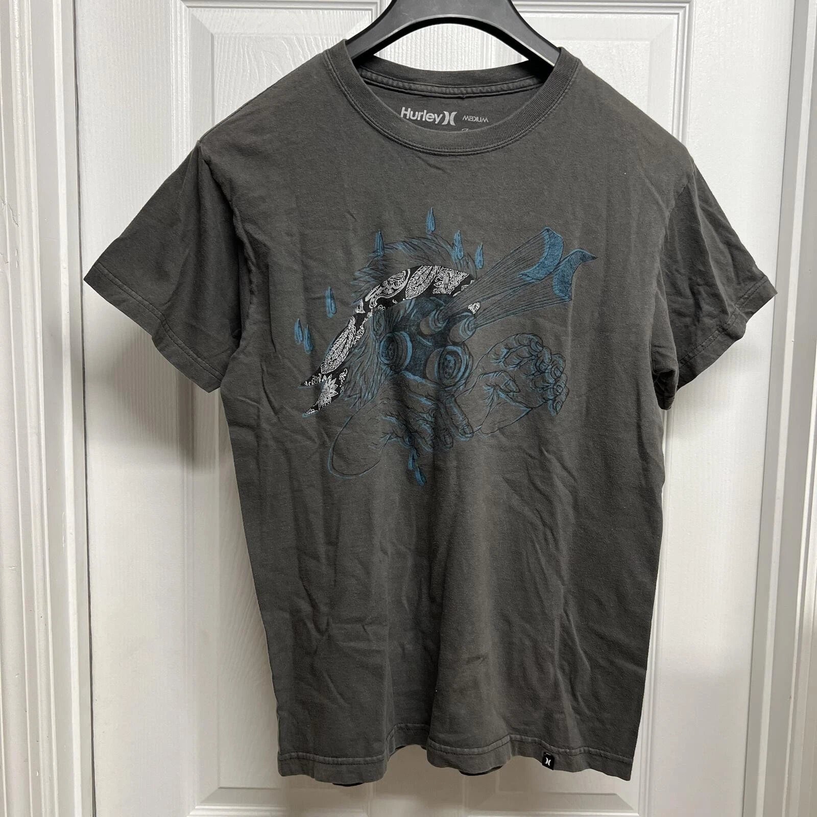 Y2K Hurley Grey Graphic T-Shirt Sz. M