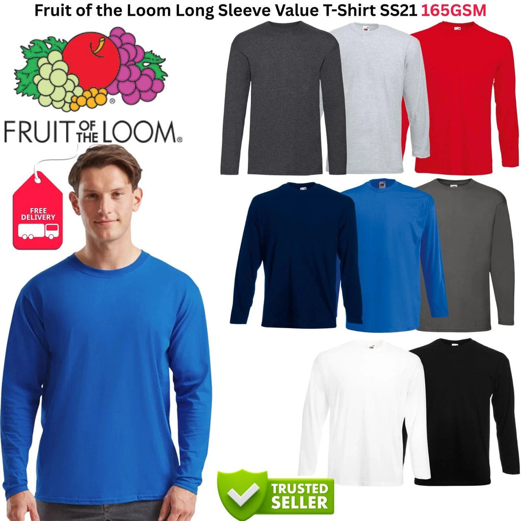 Fruit of the Loom SS21 Long Sleeve Value T-Shirt 165GSM Mens Cotton Tee