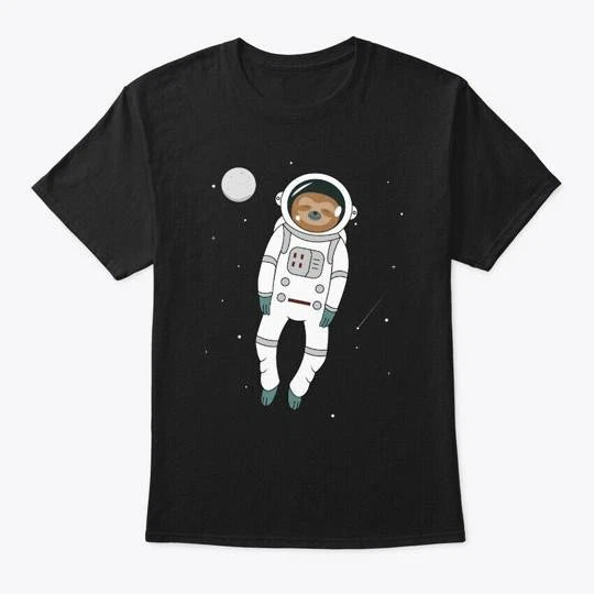 Funny Lazy Sloth In Spacesuit T-Shirt Made in the USA Size S to 5XL