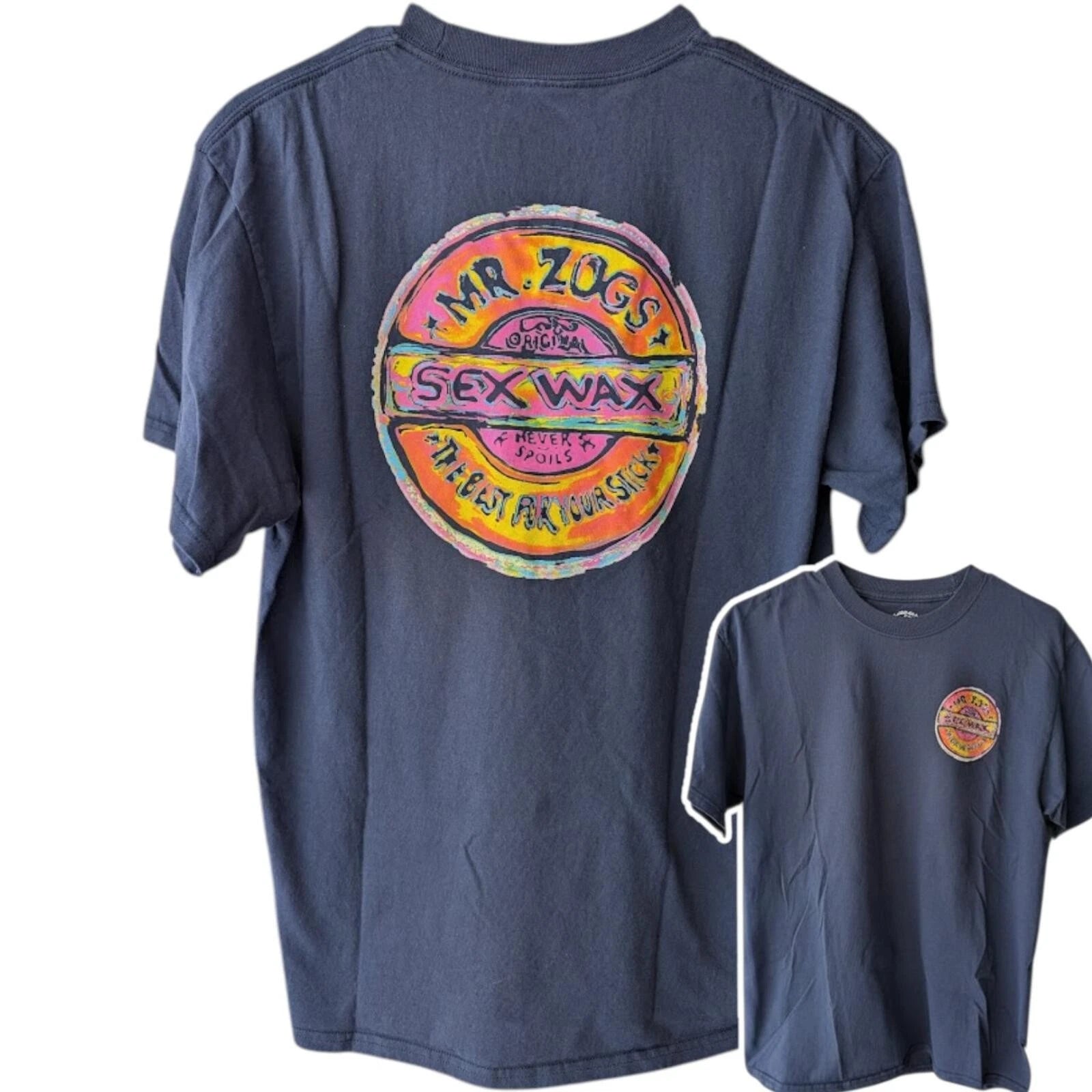 Mr. Zog's Sex Wax Shirt M Navy Blue Surf Skate Retro Graphic Tee Island y2k Cali