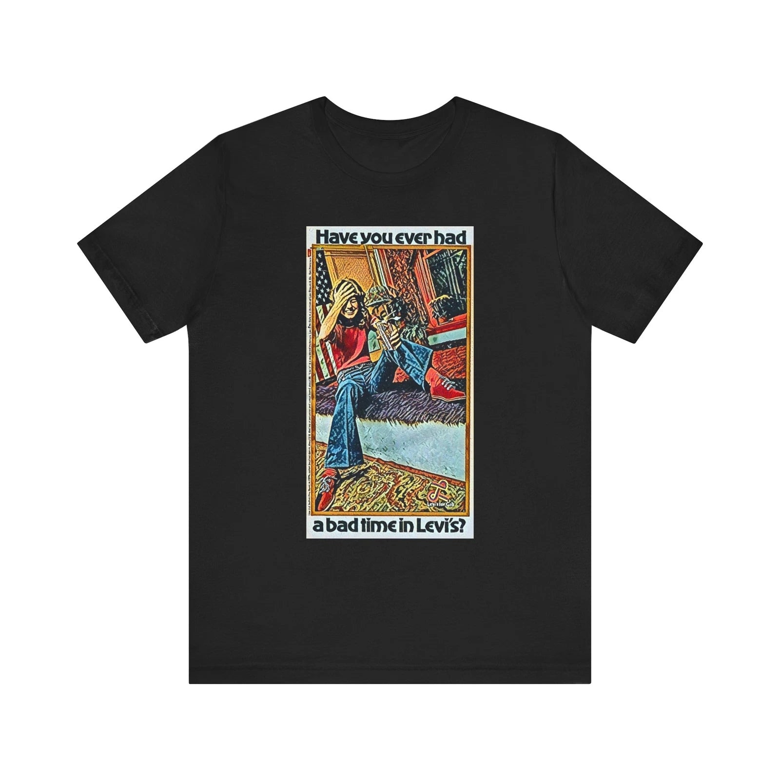 Levi's Retro Ad Art Graphic Print Crewneck Unisex Long Sleeve Tee Shirt Gift NEW