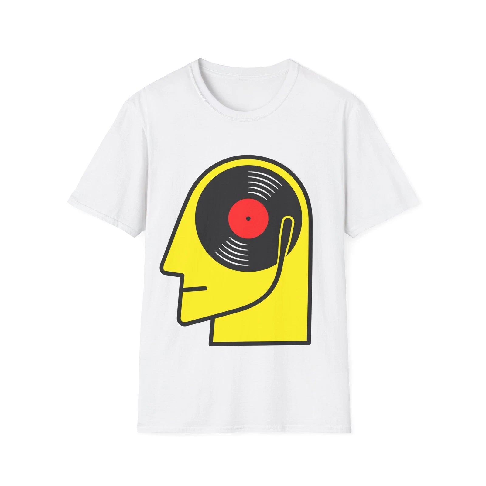 Vinyl Album Head T-Shirt, Funny Music Fan Cartoon Style Graphic Tee