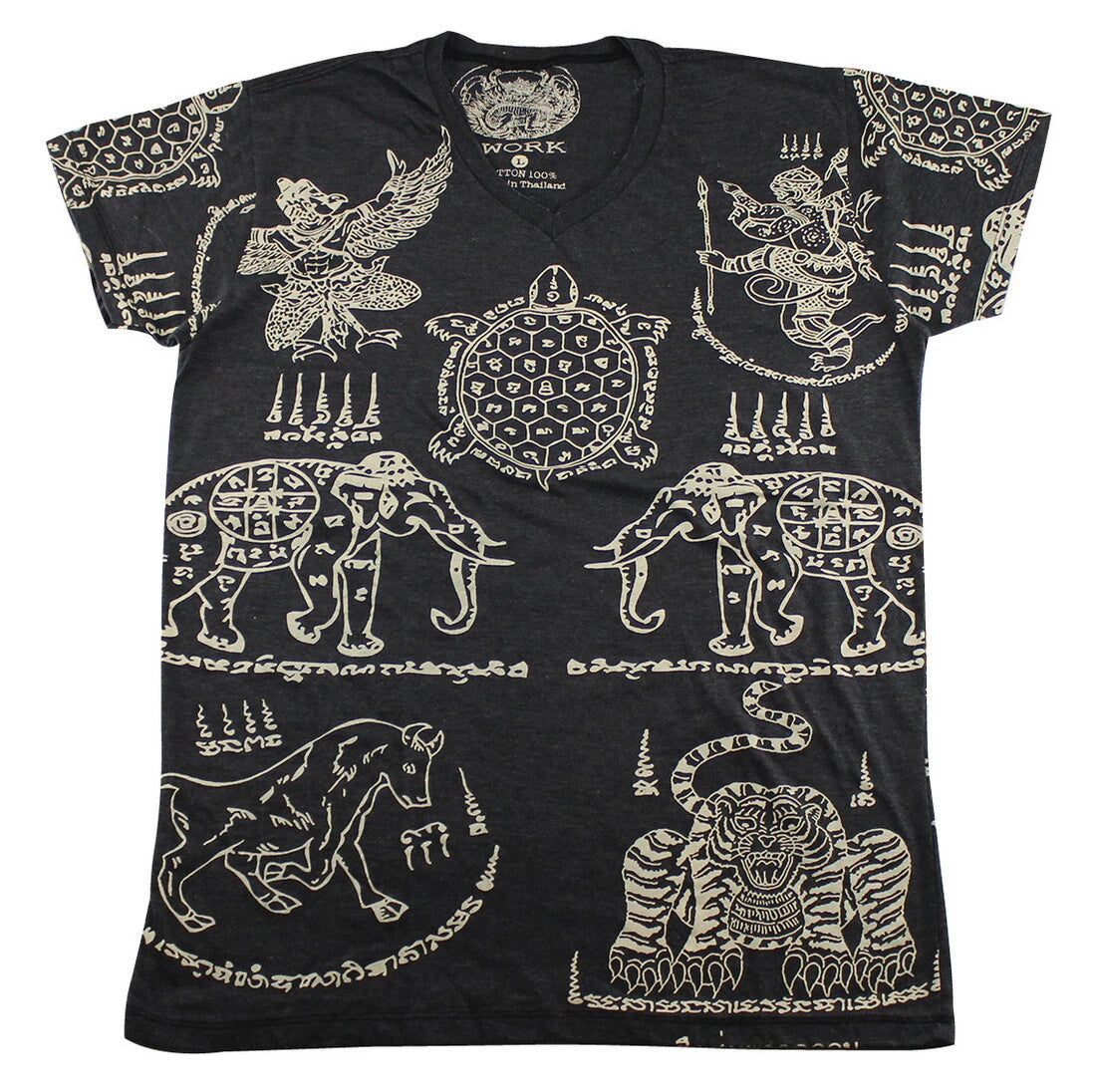 WORK Muay Thai T-Shirt Men Sak Yant Animal Tattoo Yantra KickBoxing Fighter WK01