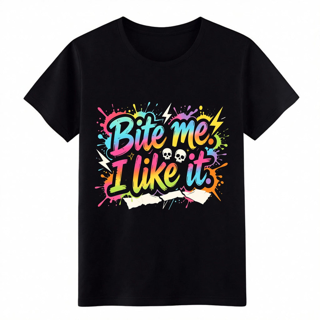 Retro Graffiti "Bite Me I Like It" T-Shirt, Bold Statement Streetwear Tee