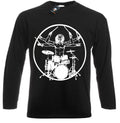 Vitruvian Drummer Long Sleeve T-Shirt Drums Drum Kit Stick Music Rock Metal Top