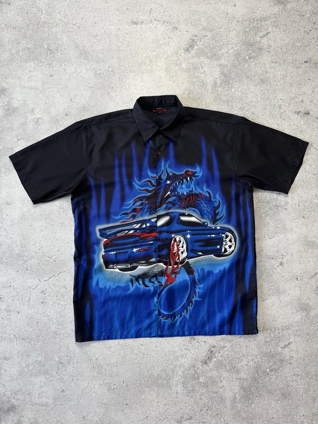 Vintage Y2K Dragon Racing Shirt Mazda RX-7 JDM Double Print Black Blue XL