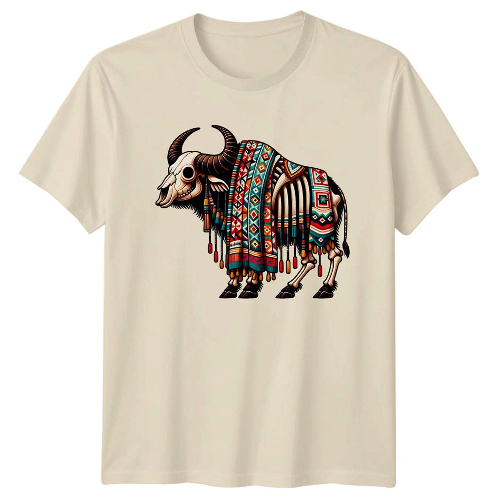 Tribal Buffalo Skeleton Art T-Shirt Boho Western Art Gift For Him And Her