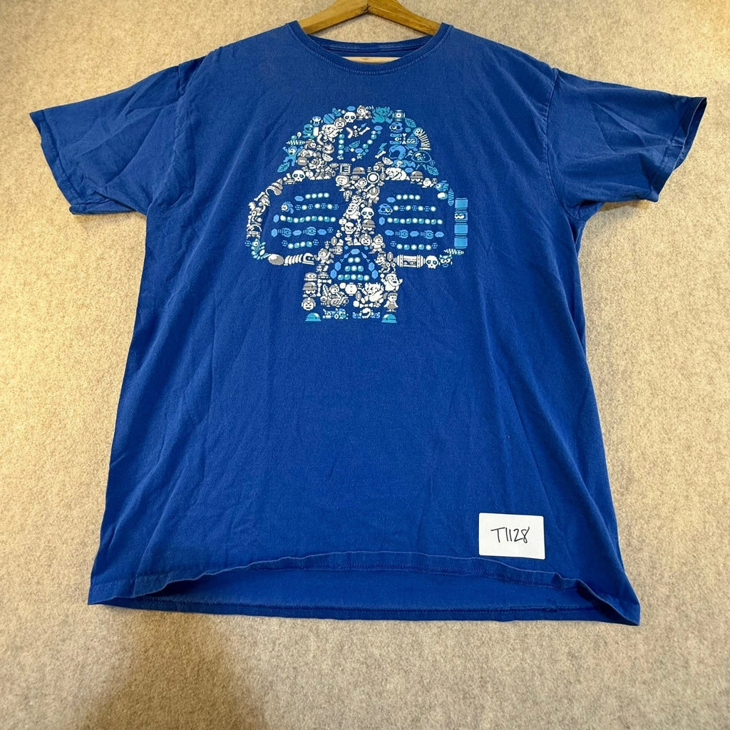 LootWear Exclusive Mega Man Capcom Pixel Art Skull Graphic T-Shirt Blue Mens L