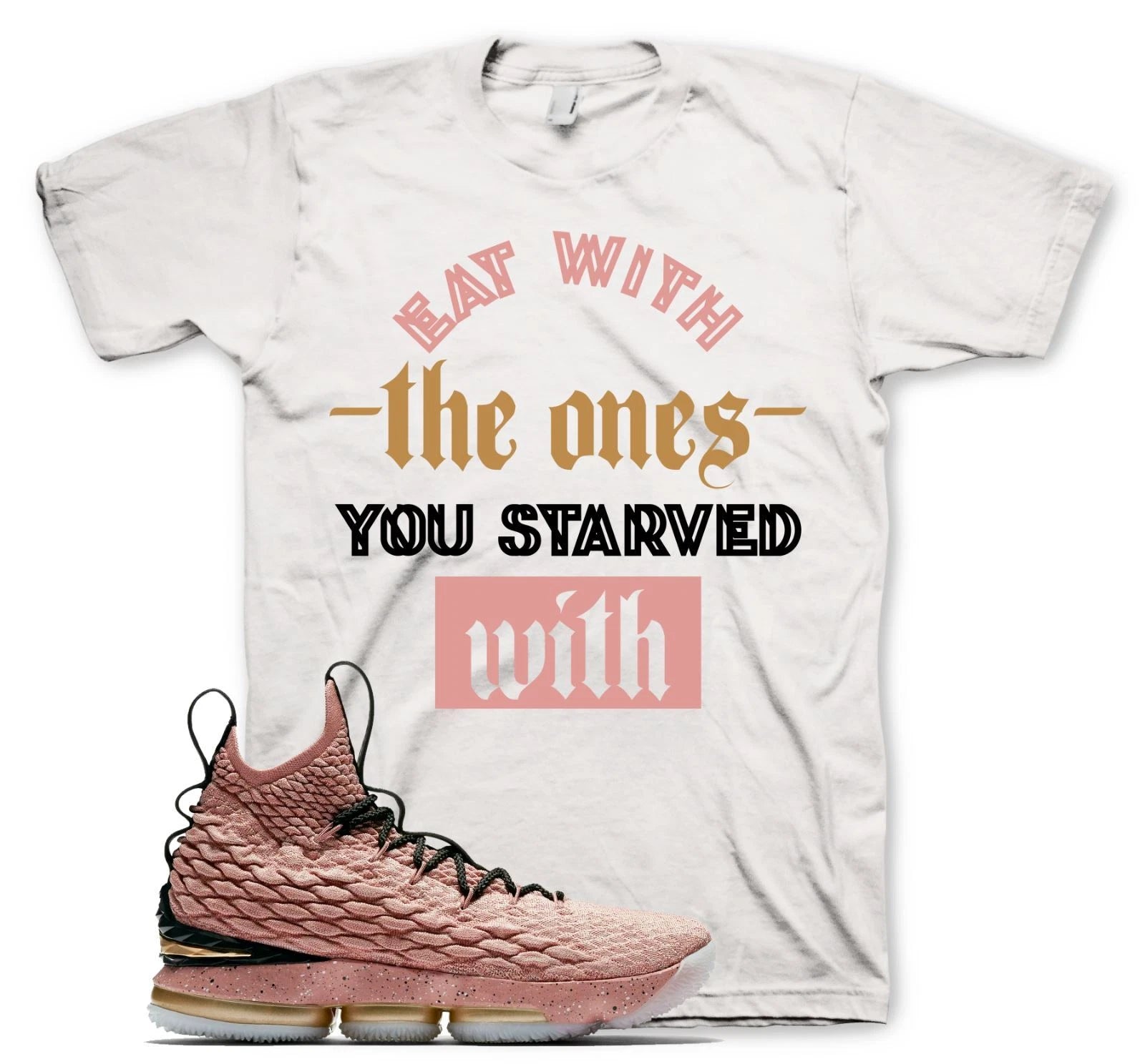 White STARVED T Shirt for N Lebron 15 Hollywood All Star Rust Pink Gold