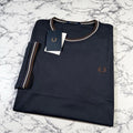 FRED PERRY Mens Navy Blue Twin Tipped T Shirt SIZE XL M1588V 52A BNWT