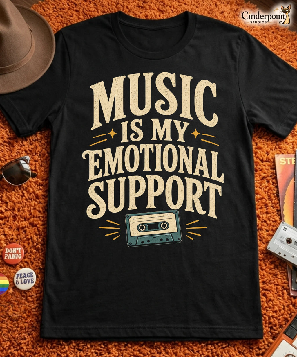 Music Is My Emotional Support Shirt Cassette Mix Tape Music Lovers Tee XS-5XL