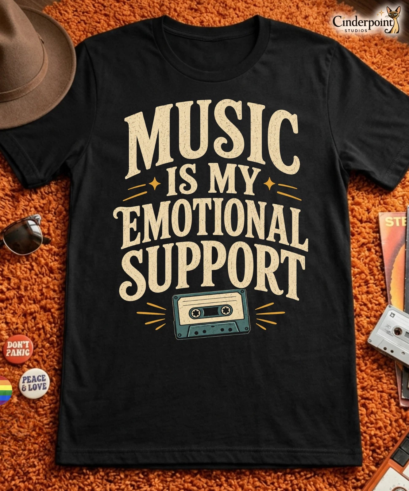 Music Is My Emotional Support Shirt Cassette Mix Tape Music Lovers Tee XS-5XL