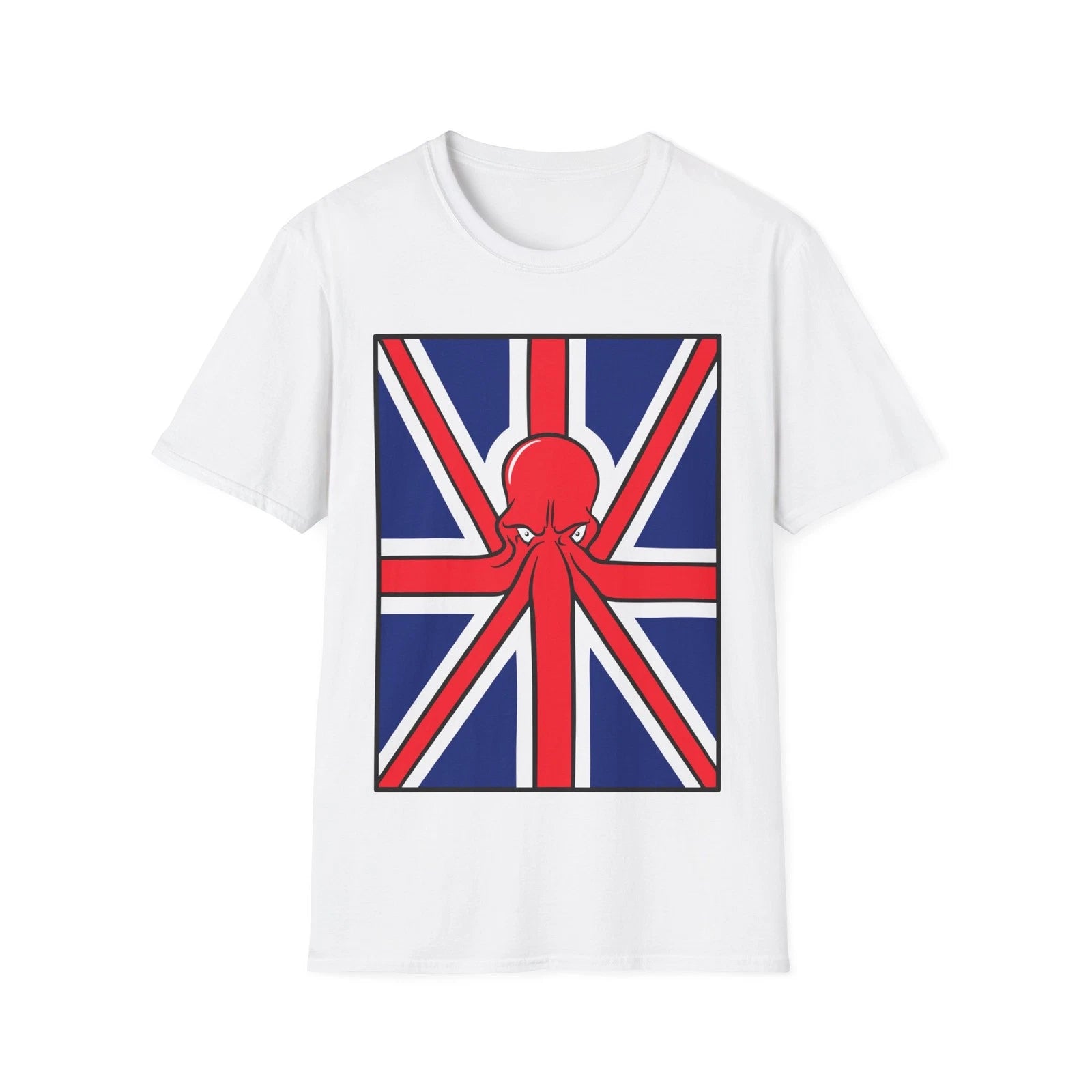 UK Flag Kraken Graphic T-Shirt, Funny Union Jack Top, Softstyle Regular Fit Tee