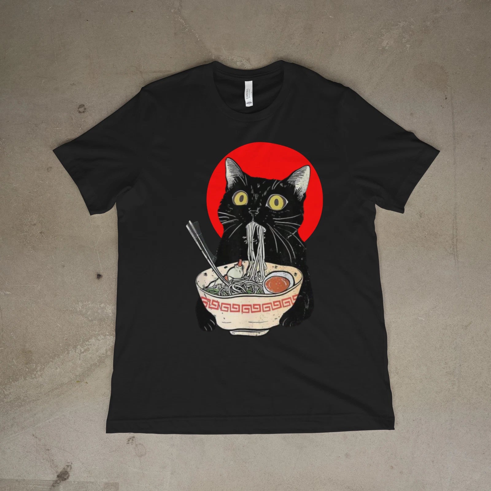 Japanese Ramen Cat Shirt Black Cat Noodle Bowl Anime Kawaii T-Shirt