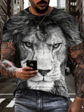 Camiseta Hombre Negro Blanco León Cara Estampado gráfico Moda Manga corta sedoso