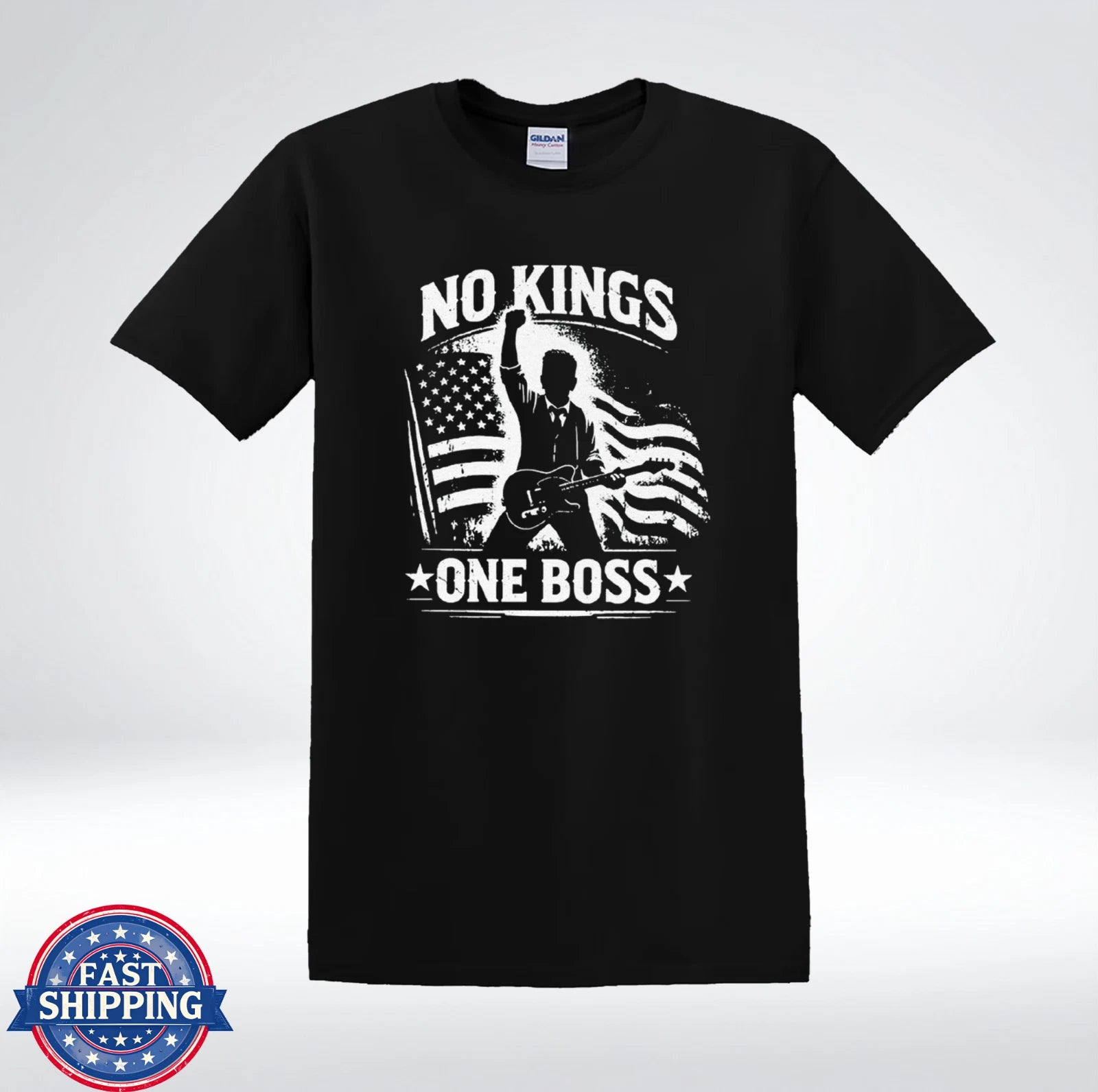 No Kings One Boss Shirt Patriotic Rock Guitar American Flag T-Shirt