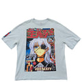 Bershka Men's Light Blue Anime Graphic T-Shirt Size L