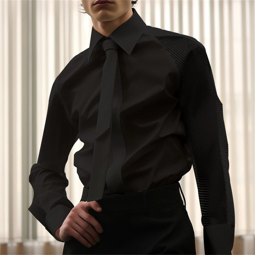 Men Hollow Out Performance Shirt Casual Slim Shirt Long Sleeve Sexy Top Blouse