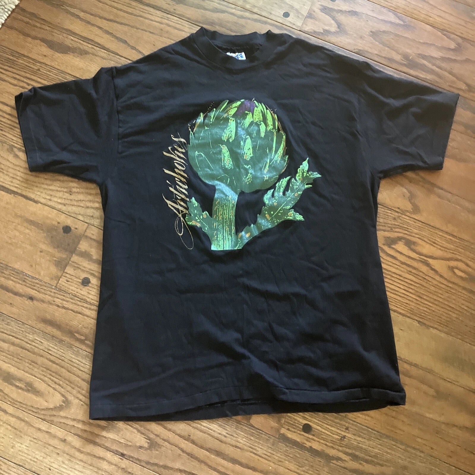 Artichokes Men's T-Shirt SIze XL VTG Castroville Giant Black Shirt Pop Art Plant