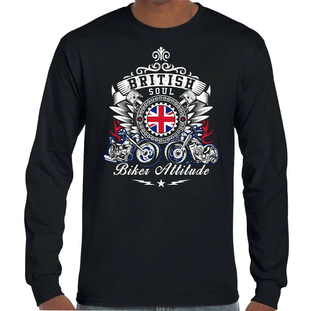 Biker T-Shirt British Soul Biker Attitude Mens Motorbike Motorcycle Tee