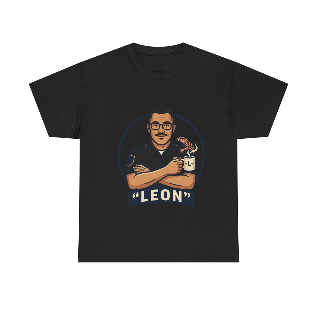Leon Police Officer Portrait Tee | Cartoon Badge Emblem