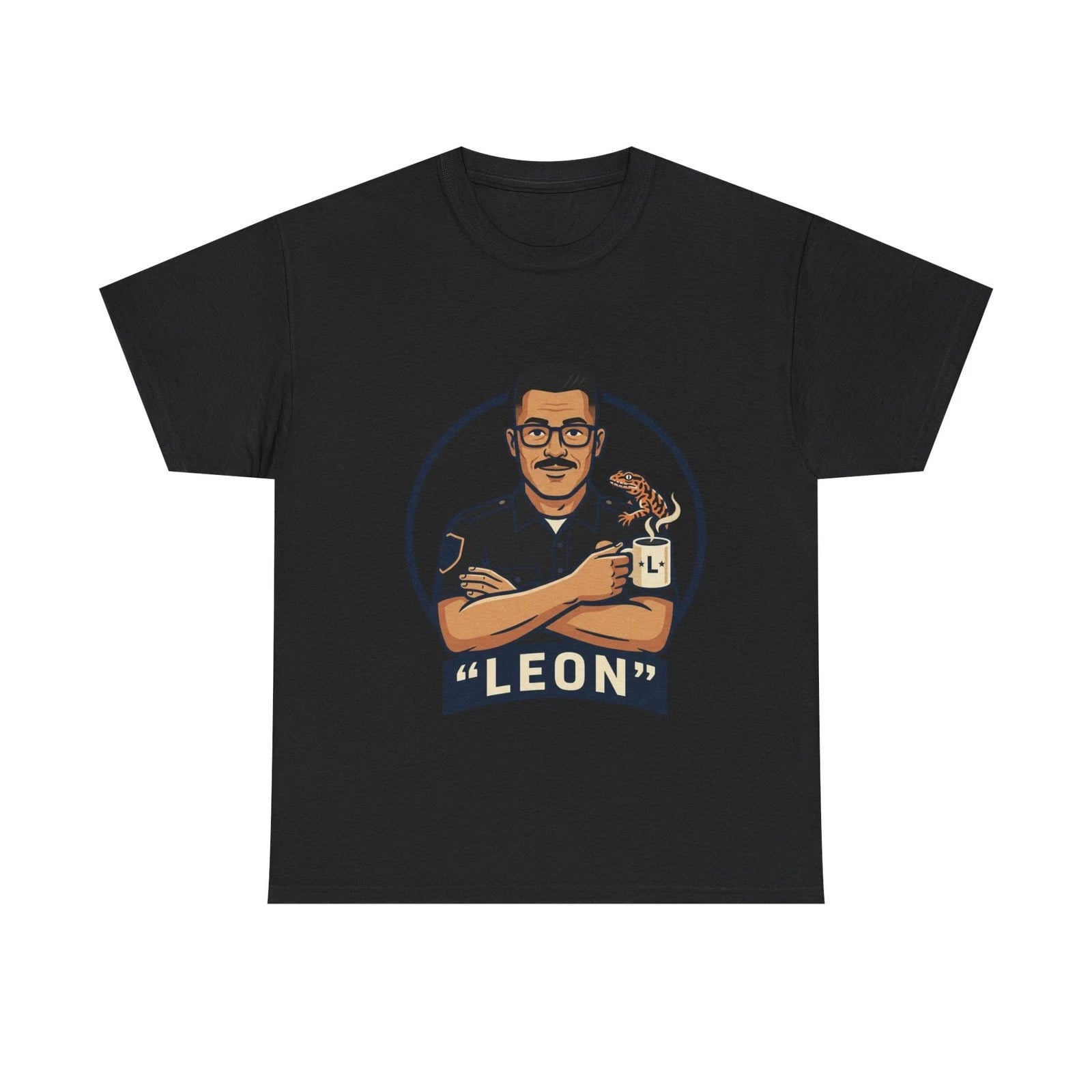 Leon Police Officer Portrait Tee | Cartoon Badge Emblem
