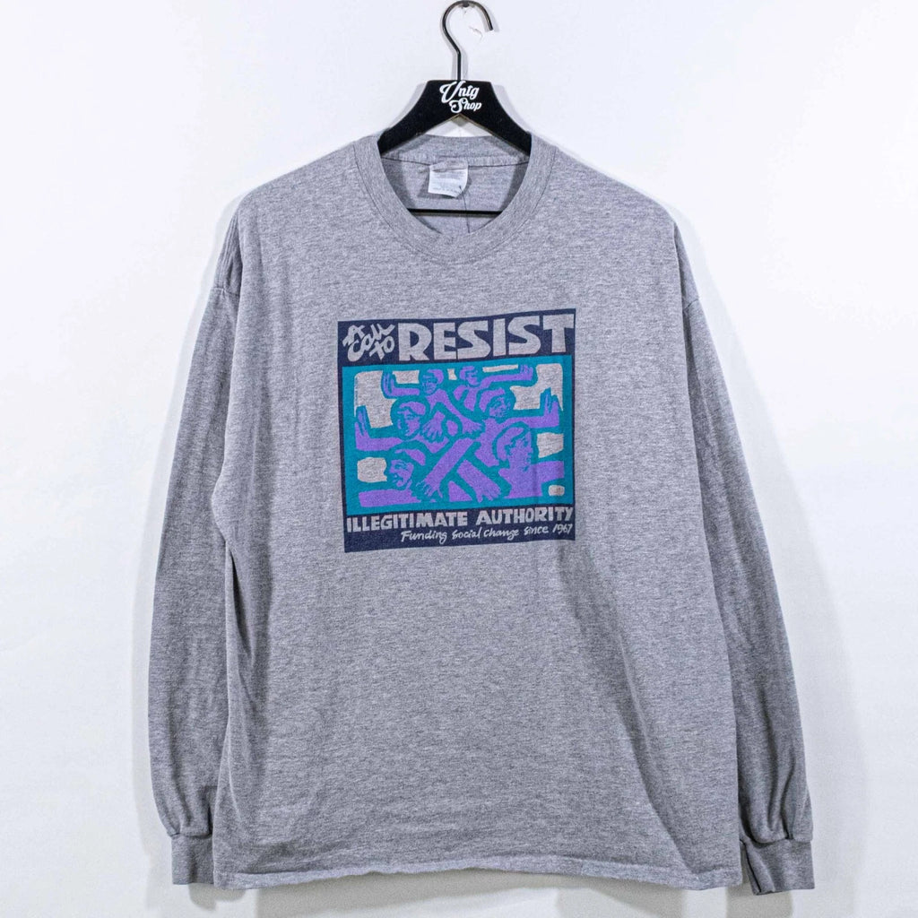 Resist Illegitimate Authority Shirt XL Long Sleeve Pop Art Vtg Y2K