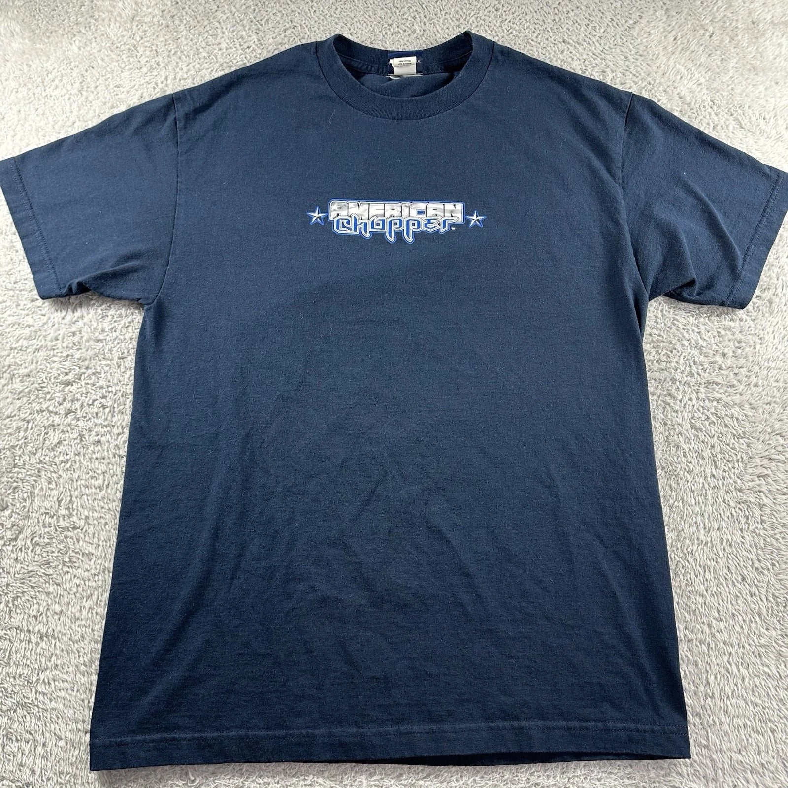 VINTAGE American Choppers Shirt Mens Large Blue Double Sided Y2K Biker Moto USA