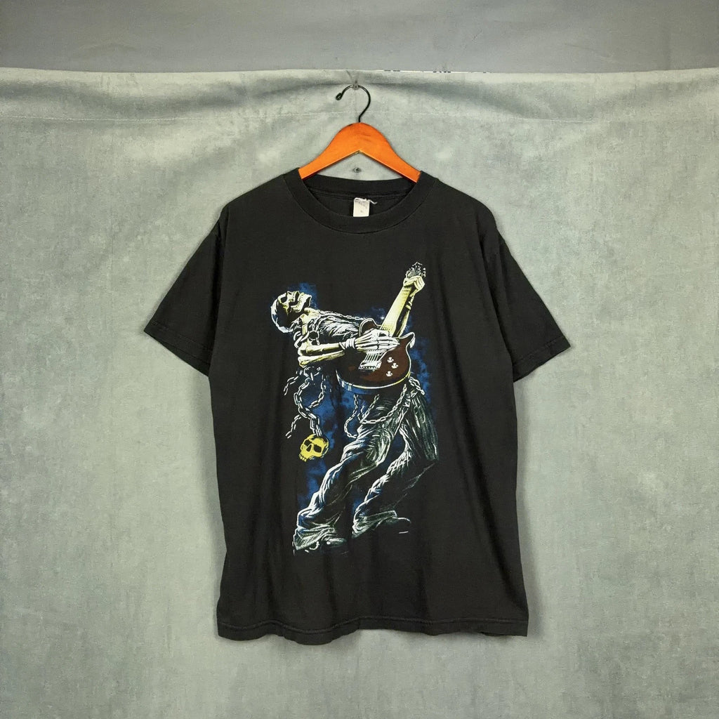 Vintage Y2K t shirt Mens Size XL Skeleton Platying Guitar