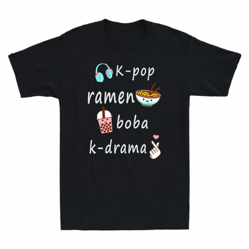 Tea Gift Men's Boba Ramen T-Shirt K-Pop Bubble Lover K-Drama Cotton Kawaii Cute