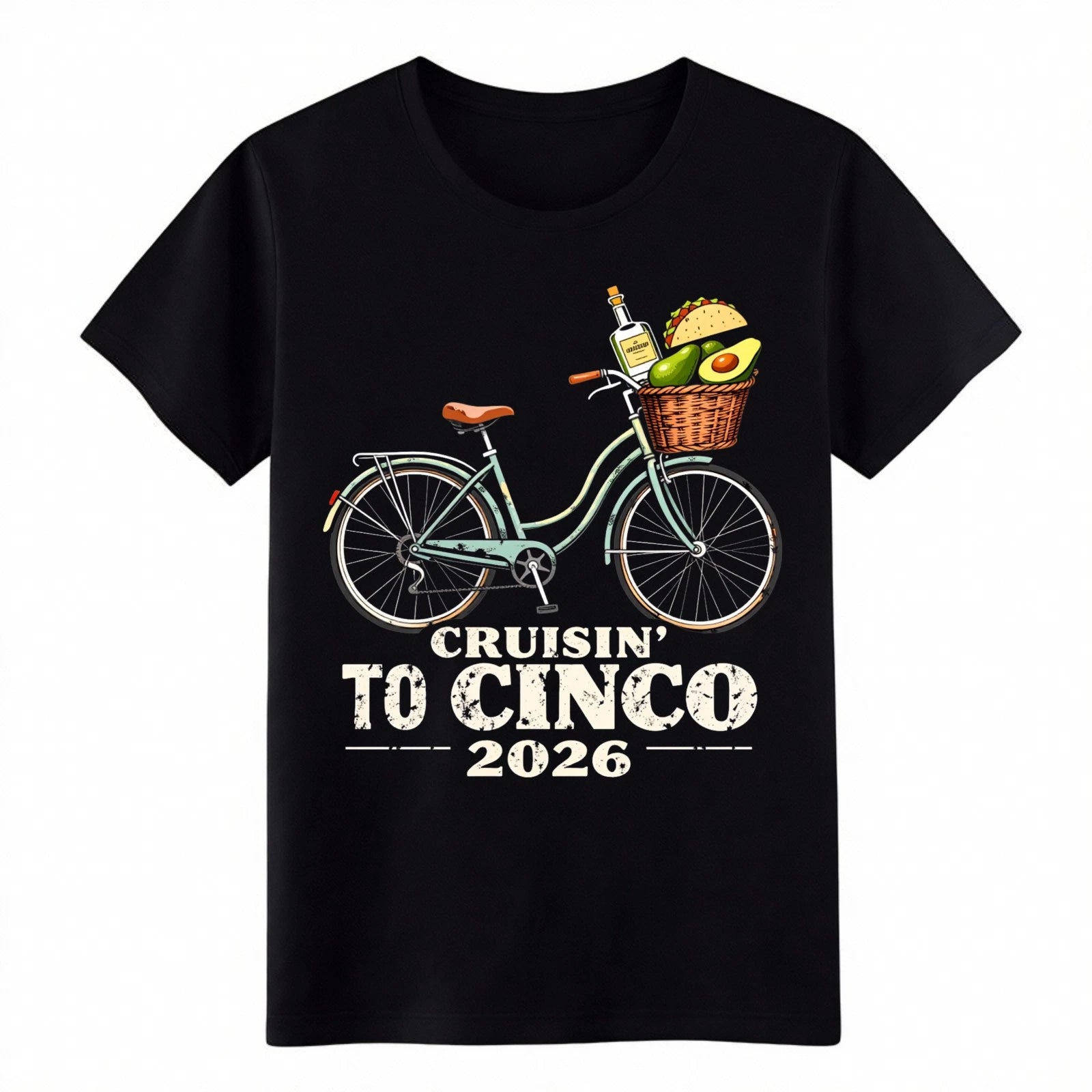 "Cruisin' to Cinco 2026" Cinco de Mayo Bicycle T-Shirt, Fiesta Tee