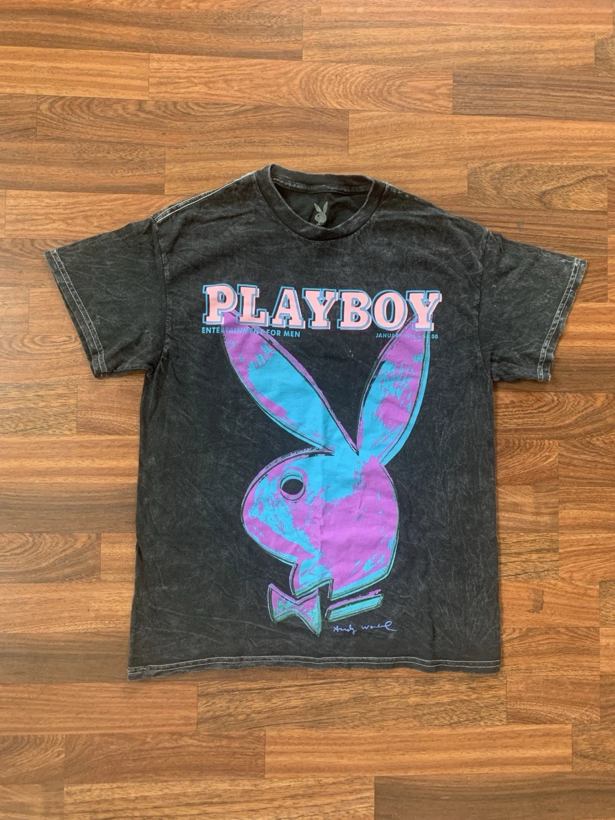 Playboy Men M Graphic T-Shirt Neon Bunny Warhol Pop Art Design Cotton RN 153105