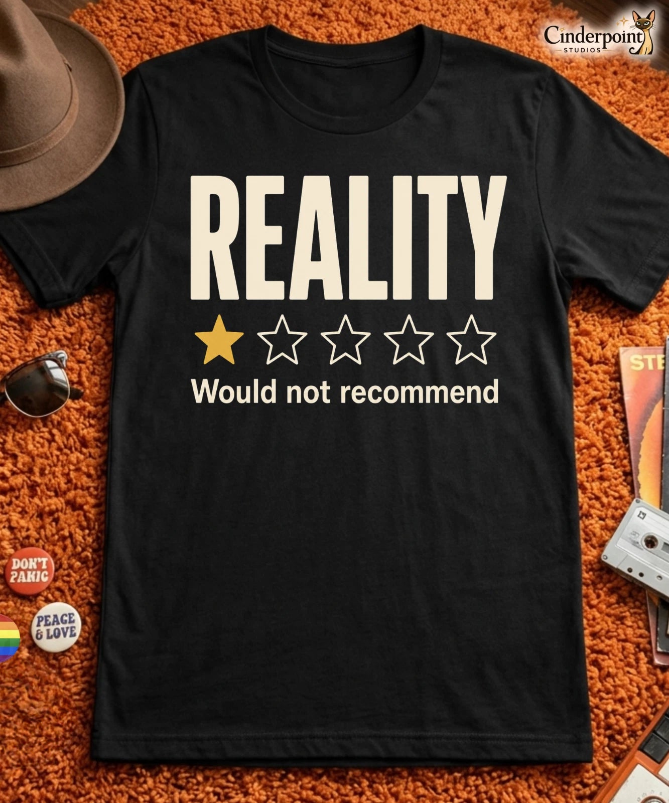 Reality 1 Star Review T-Shirt Funny Pessimist Nihilist Dark Humor Tee XS-5XL