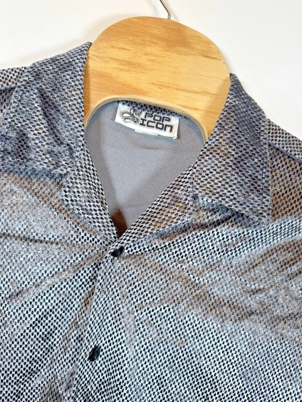 Vintage 90s Pop Icon Men Large Made in the USA Silver Textured Velour S/S Shirt