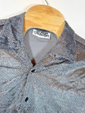 Vintage 90s Pop Icon Men Large Made in the USA Silver Textured Velour S/S Shirt